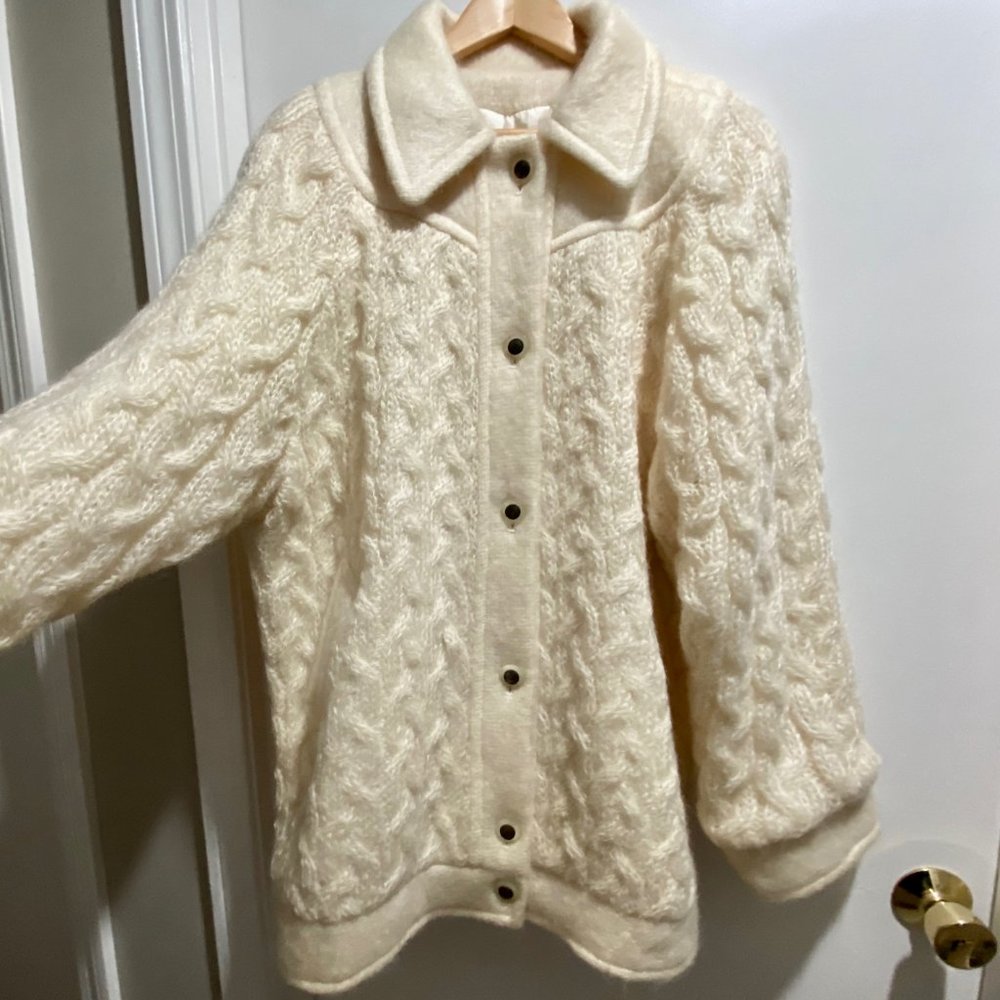 Vintage Mohair Wool Cable Knit Fisherman Minimalist Quiet Luxury Bomber Coat…